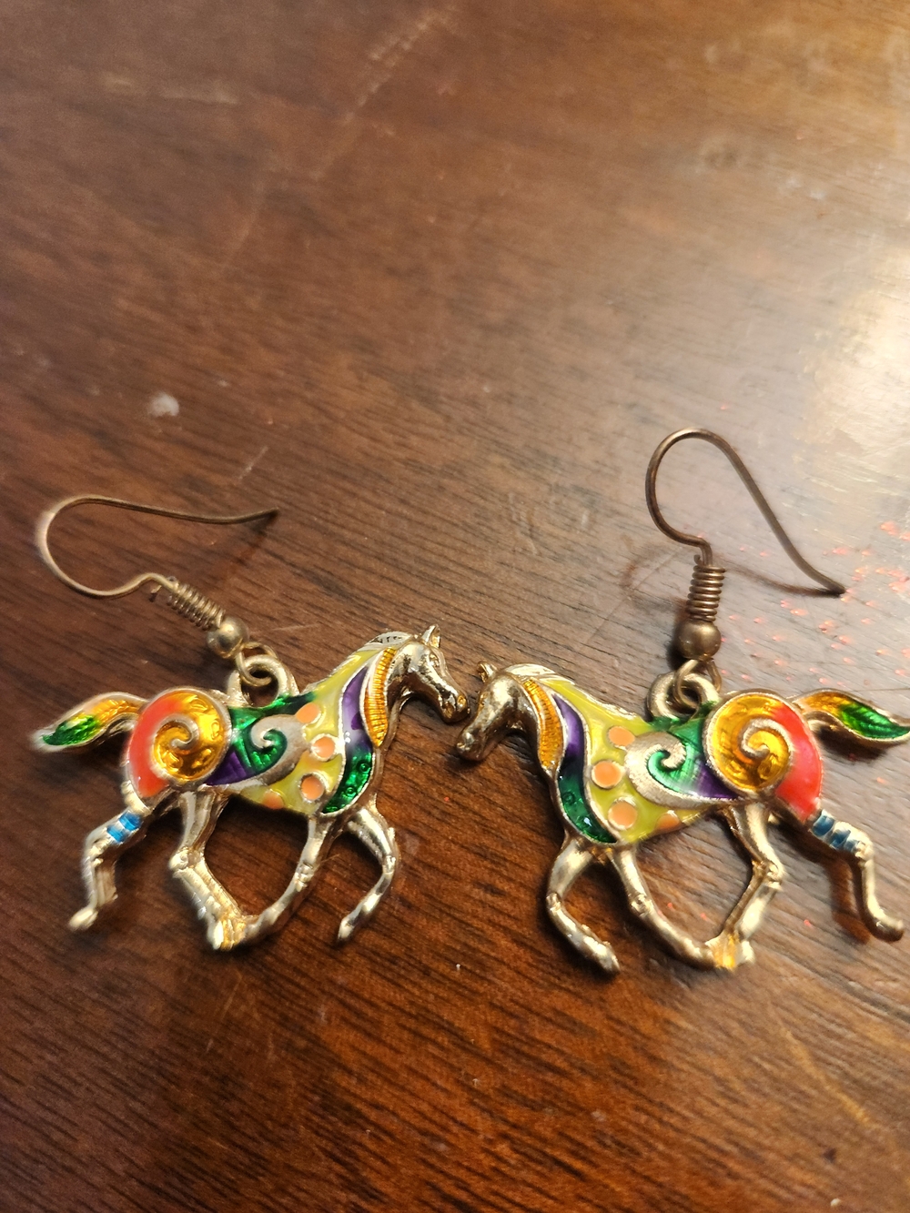 Multicolor Enamel Horse Dangle Earrings - Vibrant Rainbow
